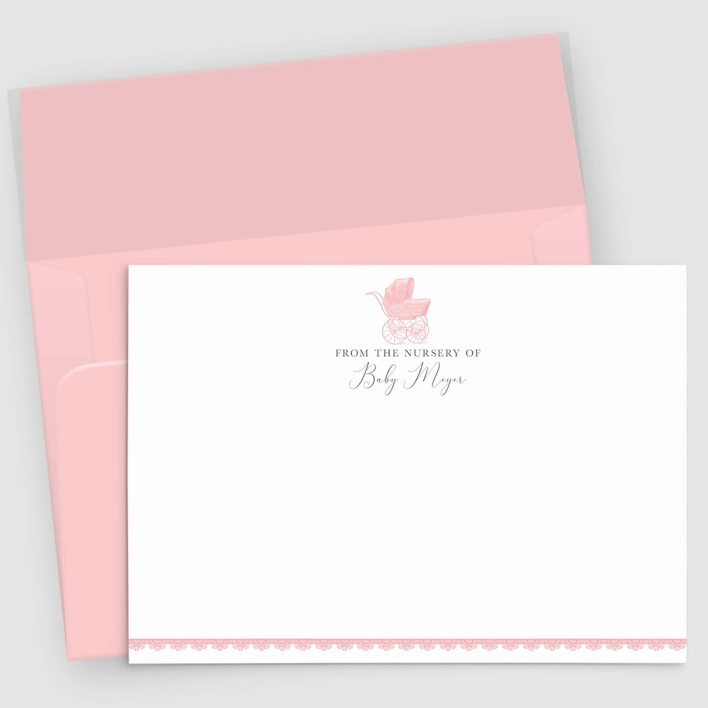 Papelería de agradecimiento para baby shower con cochecito vintage | Juego de 10 tarjetas personalizadas
