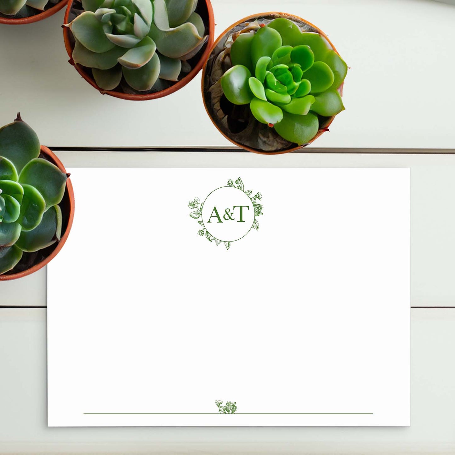 Papeterie monogramme floral botanique | Lot de 10 cartes personnalisées