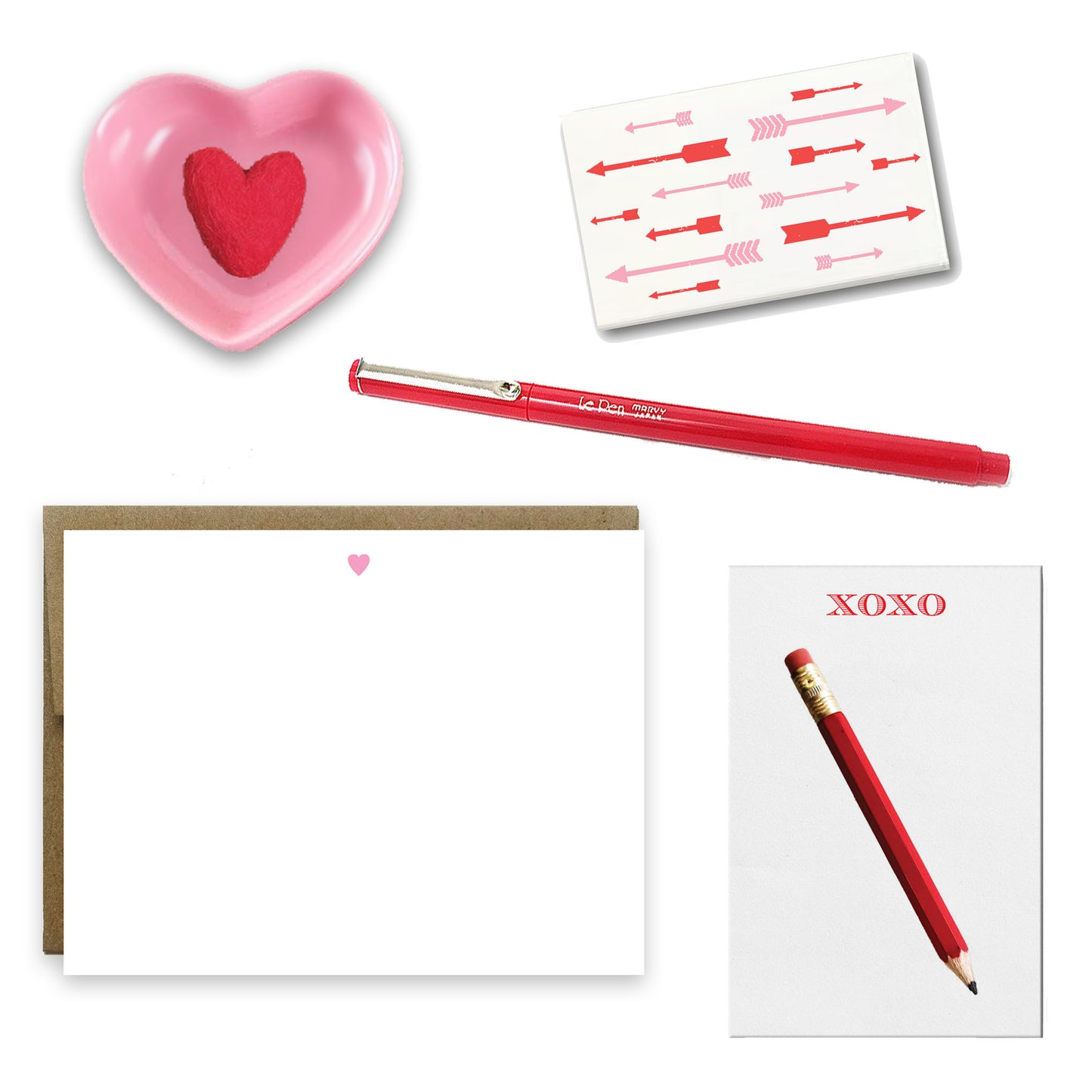 Mini bloc-notes coeur rouge avec crayon rouge