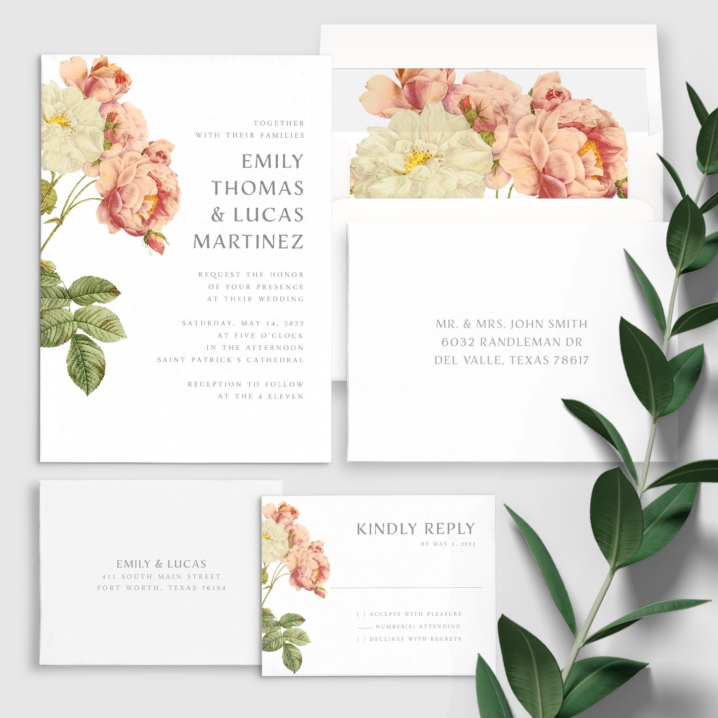 Blush Roses Wedding Invitation