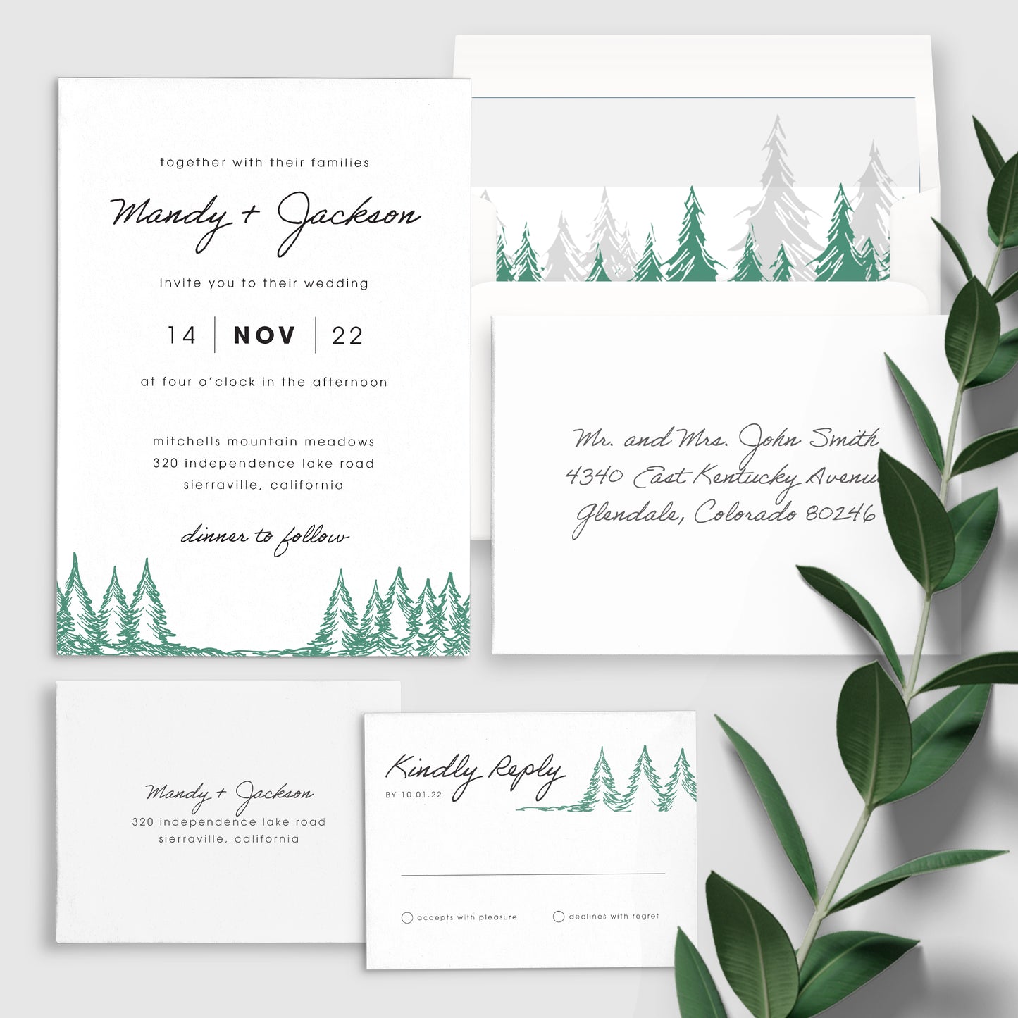 Faire-part de mariage en forêt moderne