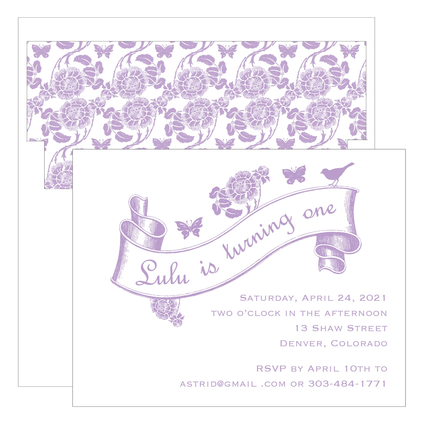 Butterfly & Bird Banner Girl Birthday Party Invitation - Idea Chíc