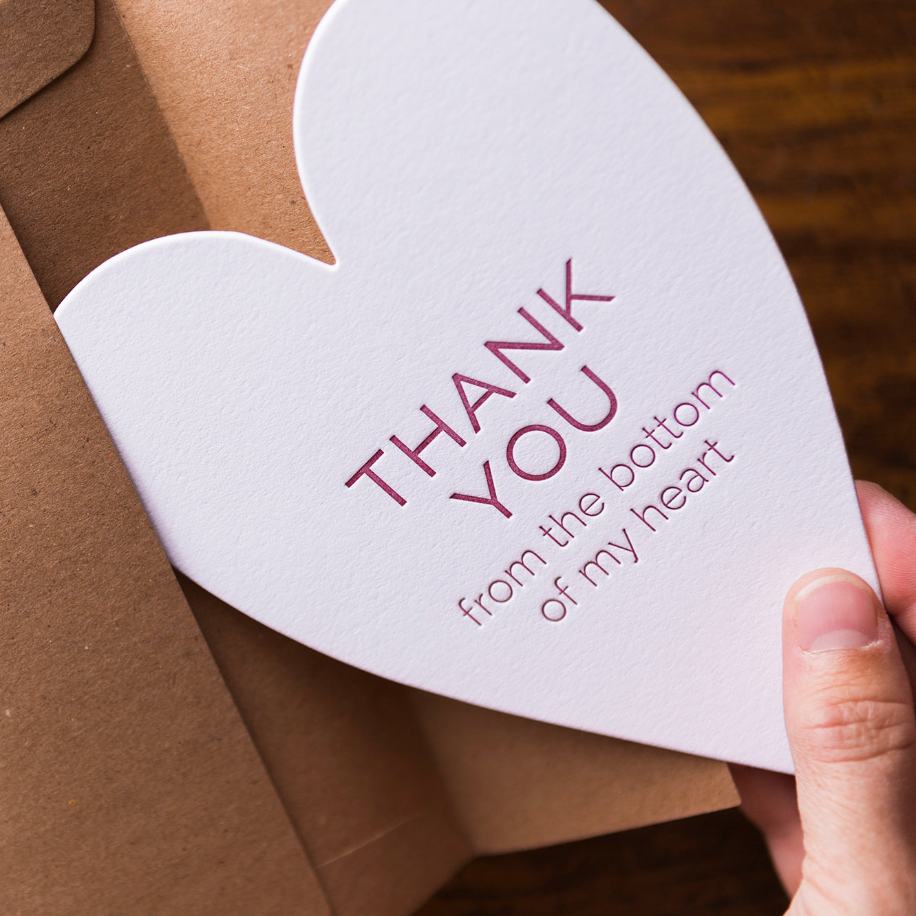 Thank You Heart Shaped Letterpress Greeting Card