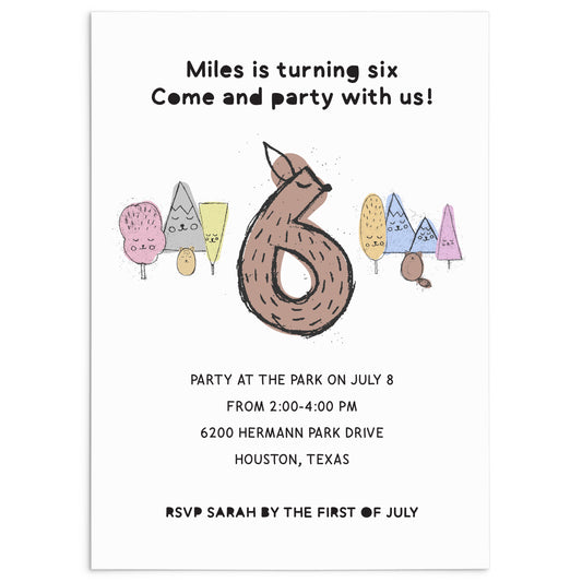 Forest 6th Birthday Invitation