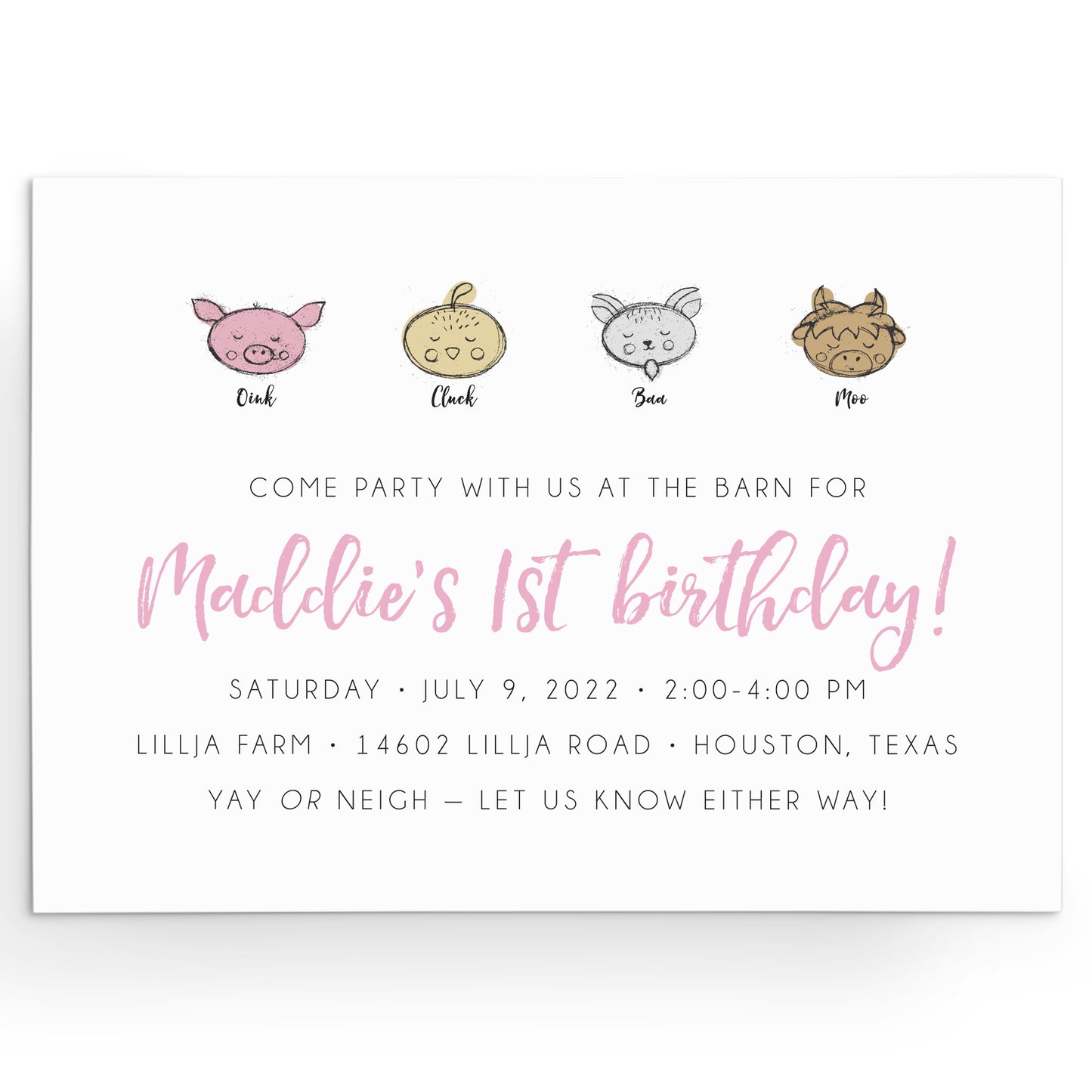 Invitación a la primera fiesta de cumpleaños del granero
