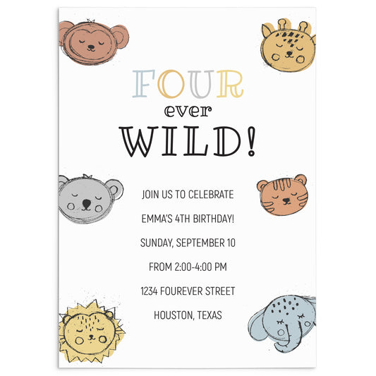 Fourever Wild 4th Birthday Invitation