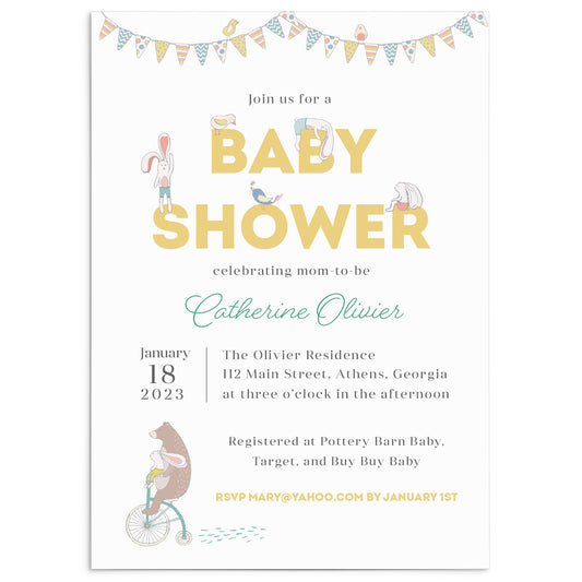 Cute Animals Baby Shower Invitation