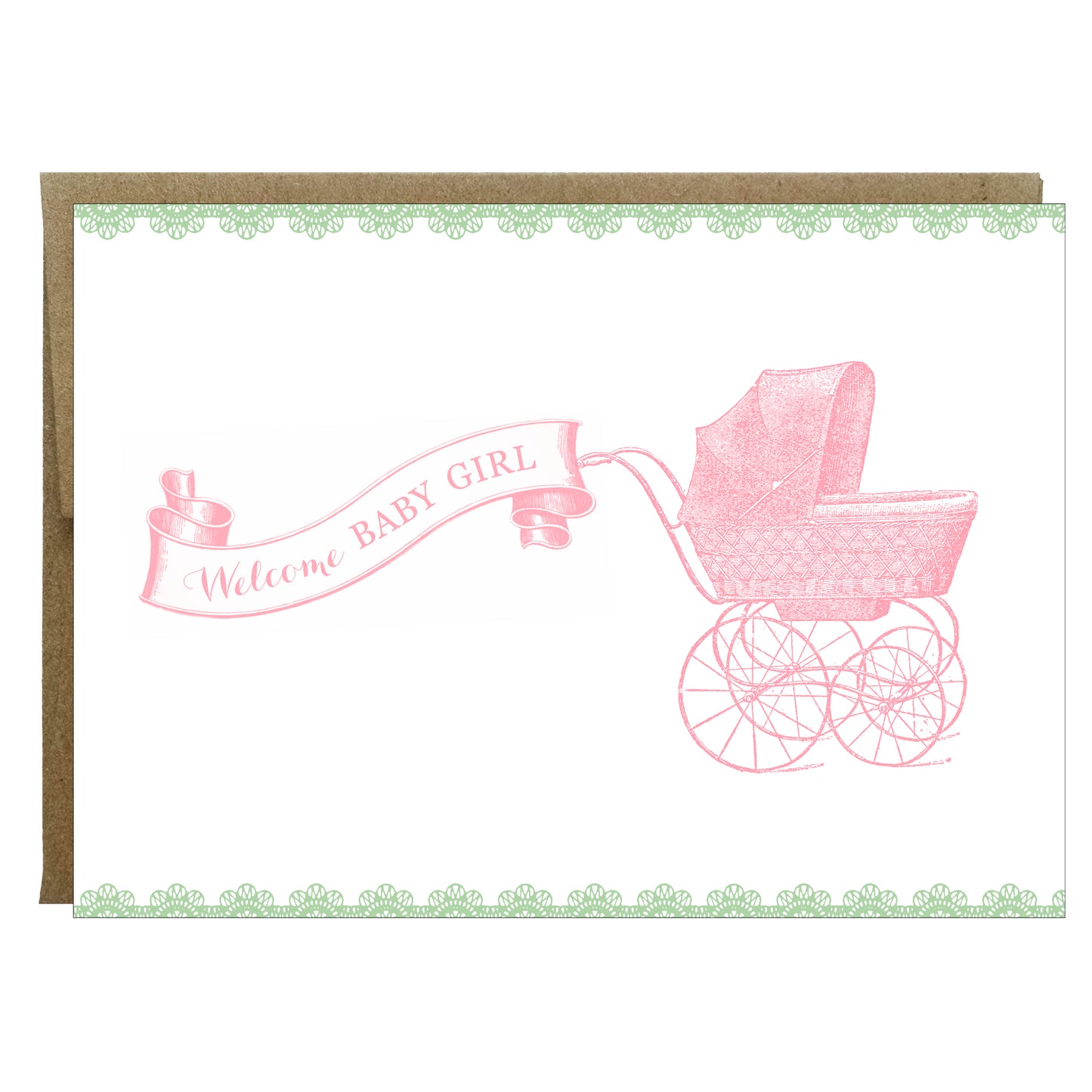 Welcome Baby Girl Vintage Carriage Greeting Card - Idea Chíc