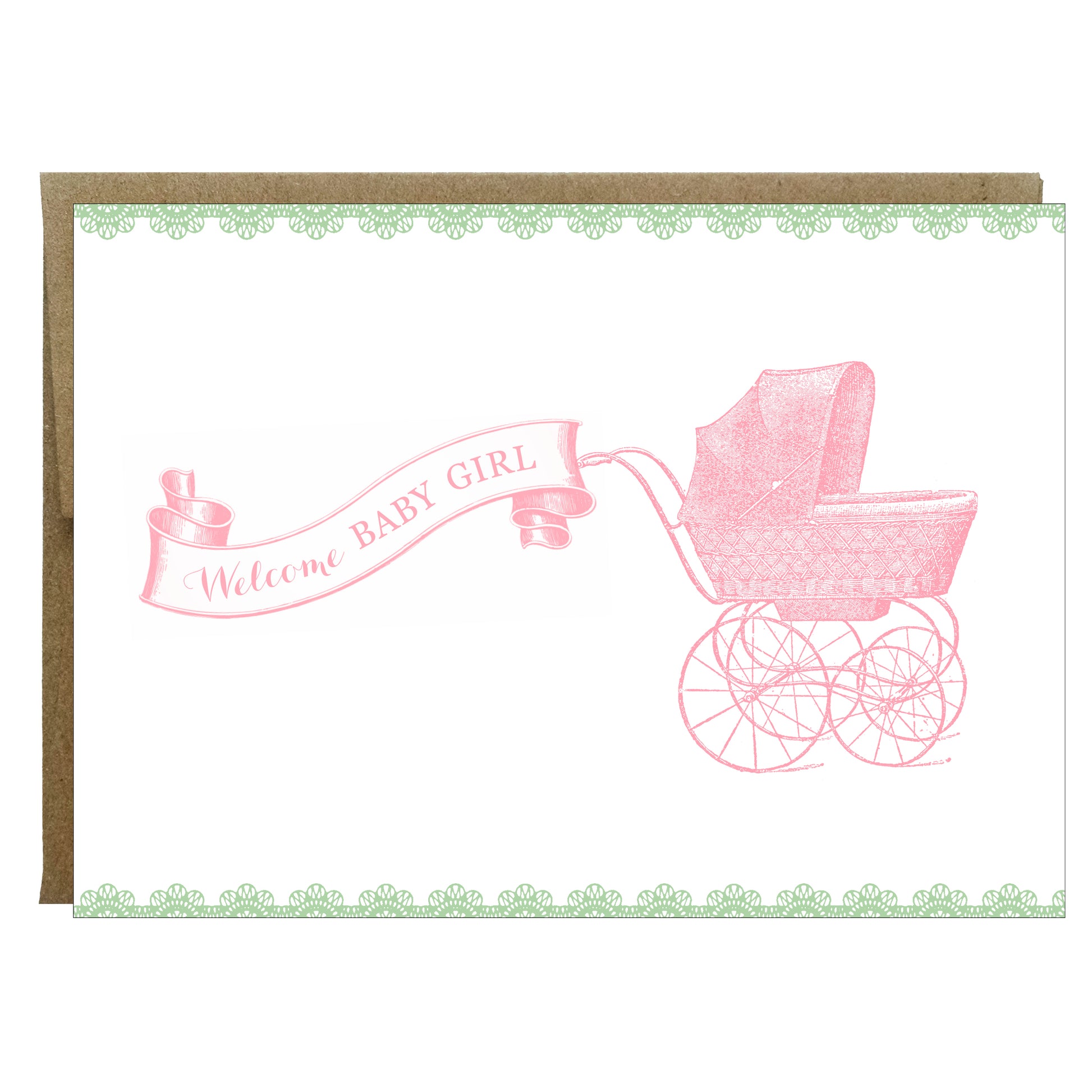 Welcome Baby Girl Vintage Carriage Greeting Card - Idea Chíc