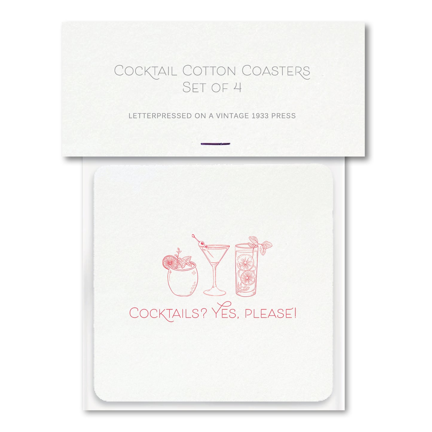 Cocktail Letterpress Coasters - Pack of 4