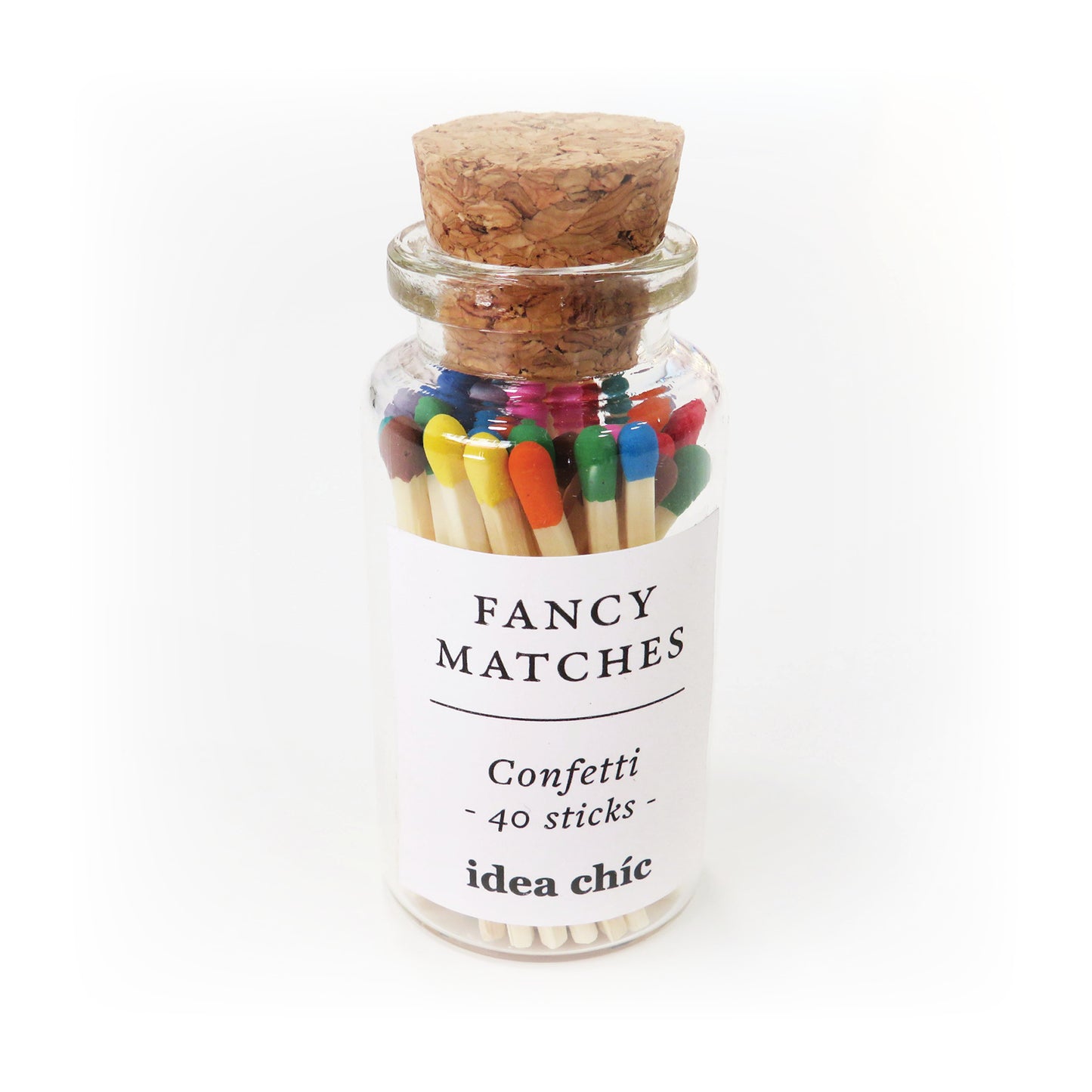 Multicolored Confetti Matches in Glass Bottle with Striker