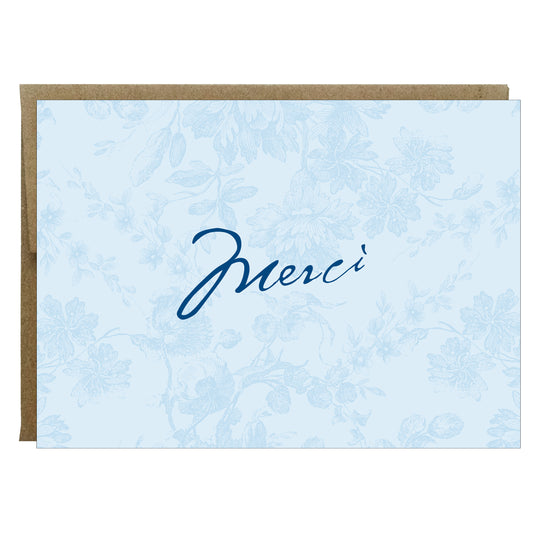 Merci Vintage French Flower Thank you Card in Blue - Idea Chíc