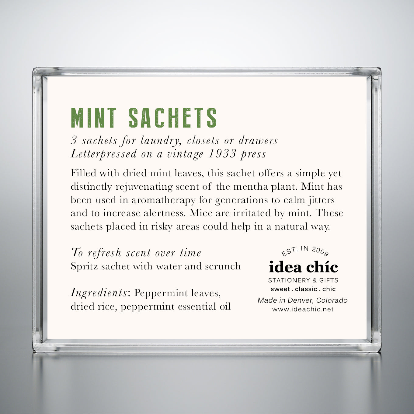 Mint Sachet - 3 Pack for Closet, Drawer or Pantry