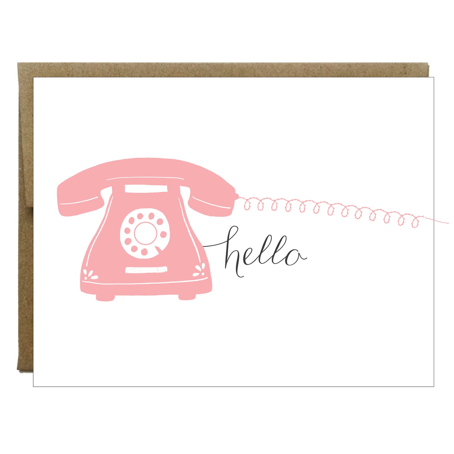 Bonjour Carte téléphonique avec papier cousu | Rose