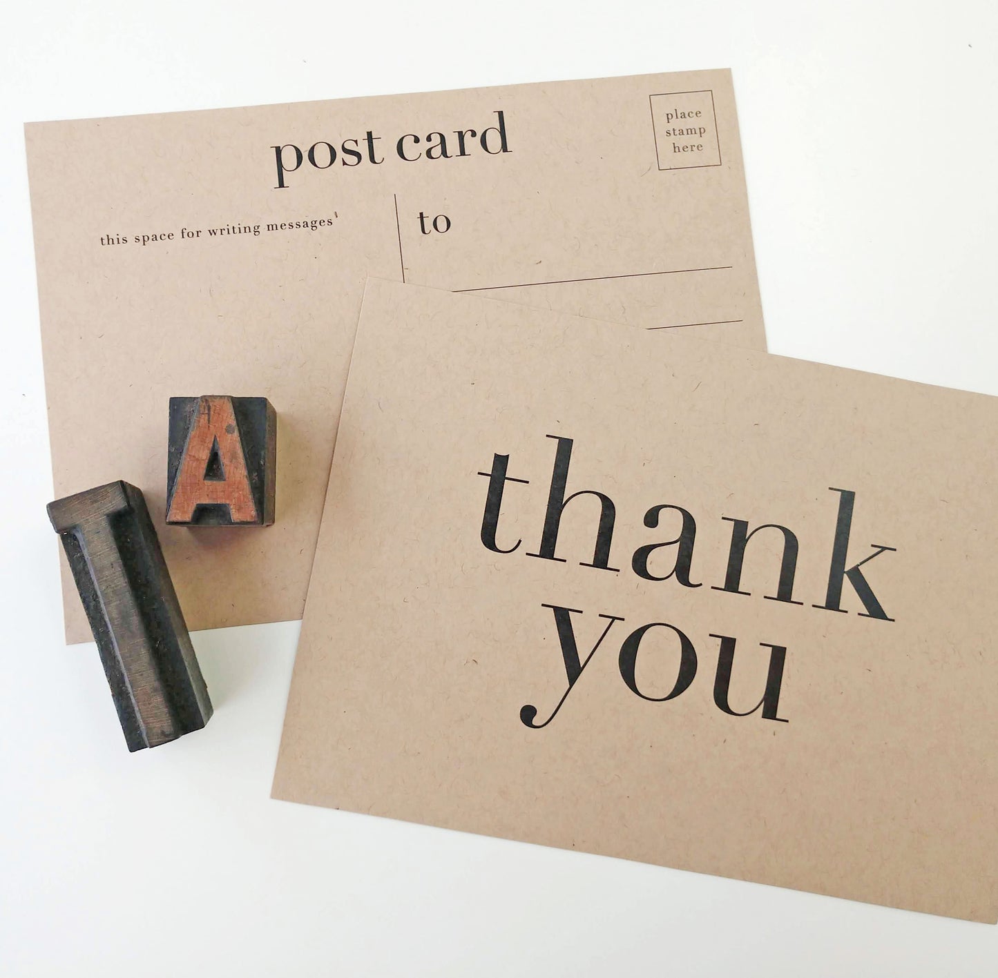 Modern Thank You Postcards | Black on Kraft Paper - Set of 10 - Idea Chíc