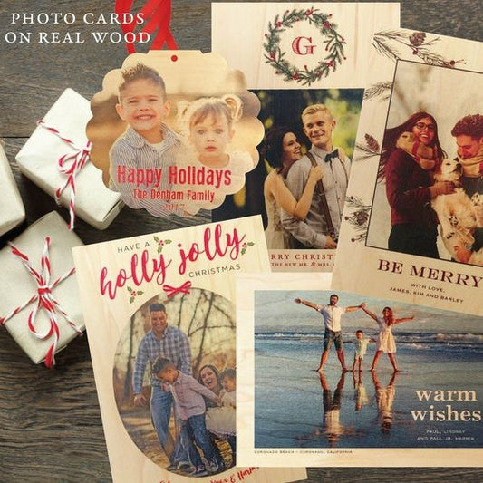Your photos printed on real wood veneer greeting cards.