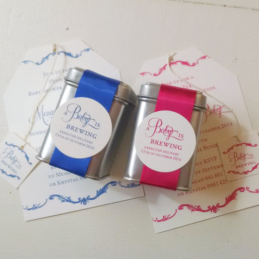 A Baby is Brewing – Baby Shower Invitations and Matching Tea or Coffee Favors