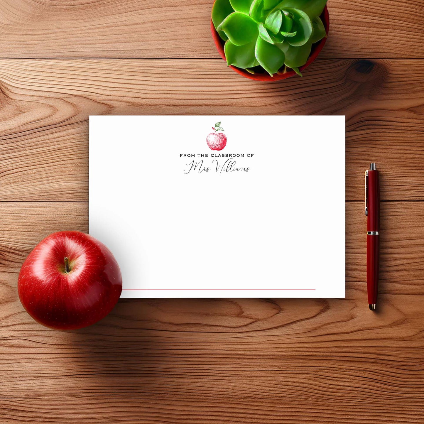 Papeterie Apple pour enseignant | Lot de 10 cartes personnalisées