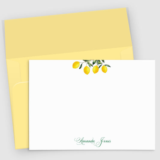 Watercolor Lemon Stationery set of 10 | Personalized Note Cards with Name