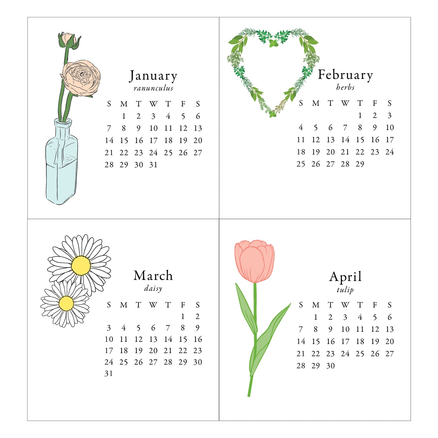2024 Idea Chíc Botanical Mini Desk Calendar