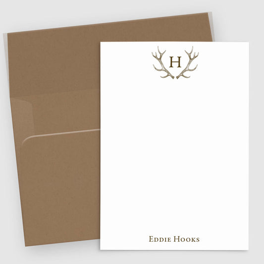 Antlers Monogram Stationery for Men | Personalized Note Cards Set of 10