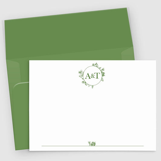 Botanical Floral Monogram Stationery | Personalized Note Cards Set of 10
