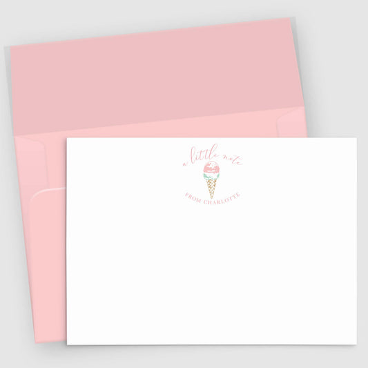 Ice Cream Girl Stationery | Personalized Note Cards Set of 10