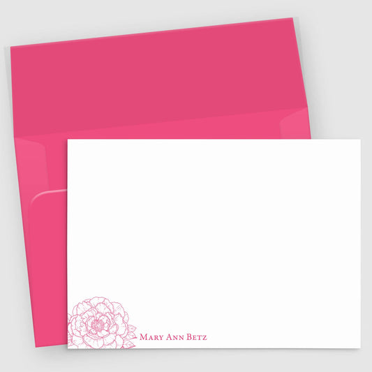 Peony Flower Stationery | Personalized Note Cards Set of 10