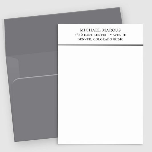 Men's Letterhead Paneled Style Stationery  | Personalized Note Cards Set of 10