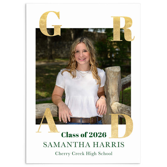 Gold Letter Fun Photo Graduation Announcement