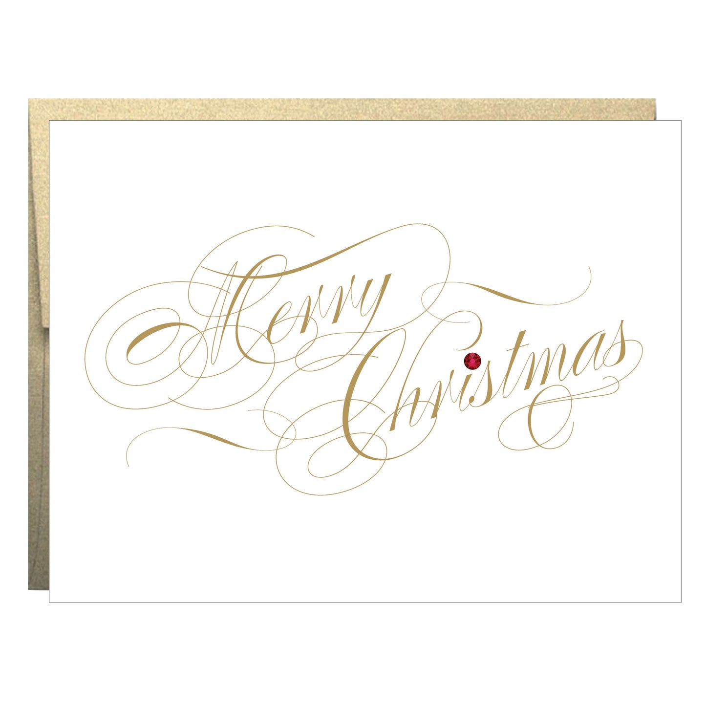 Letterpress Christmas Card with Rhinestone and Metallic Gold Envelope - 5 pack