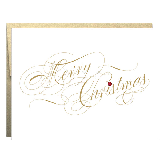 Letterpress Christmas Card with Rhinestone and Metallic Gold Envelope - 5 pack