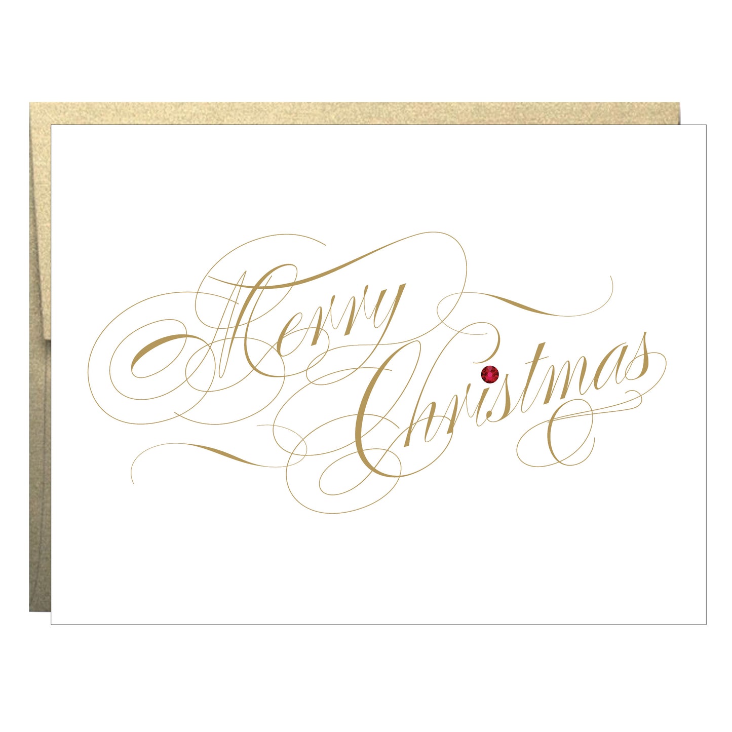 Tarjeta de Navidad tipográfica con pedrería y sobre dorado metálico - paquete de 5