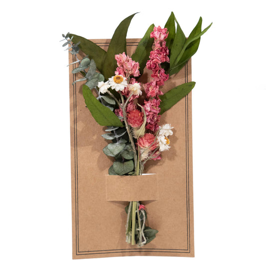 Mini ramo de eucalipto y espuela de caballero rosa