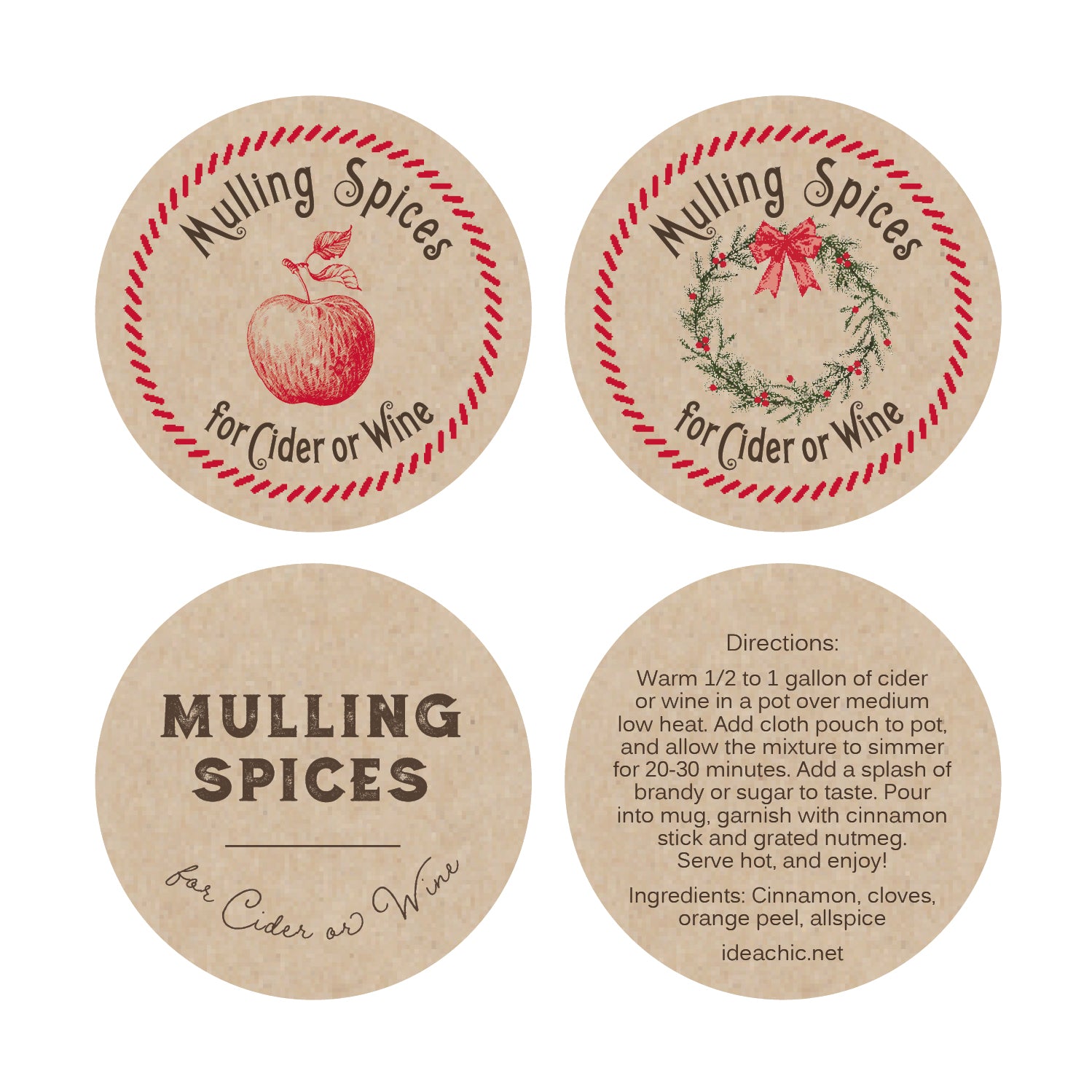 Mulling Spices Sachet - Holiday Gift For Home, Fall or Winter Wedding Favor - Idea Chíc