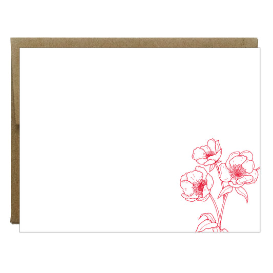 Red Flower Letterpress Card with Envelope