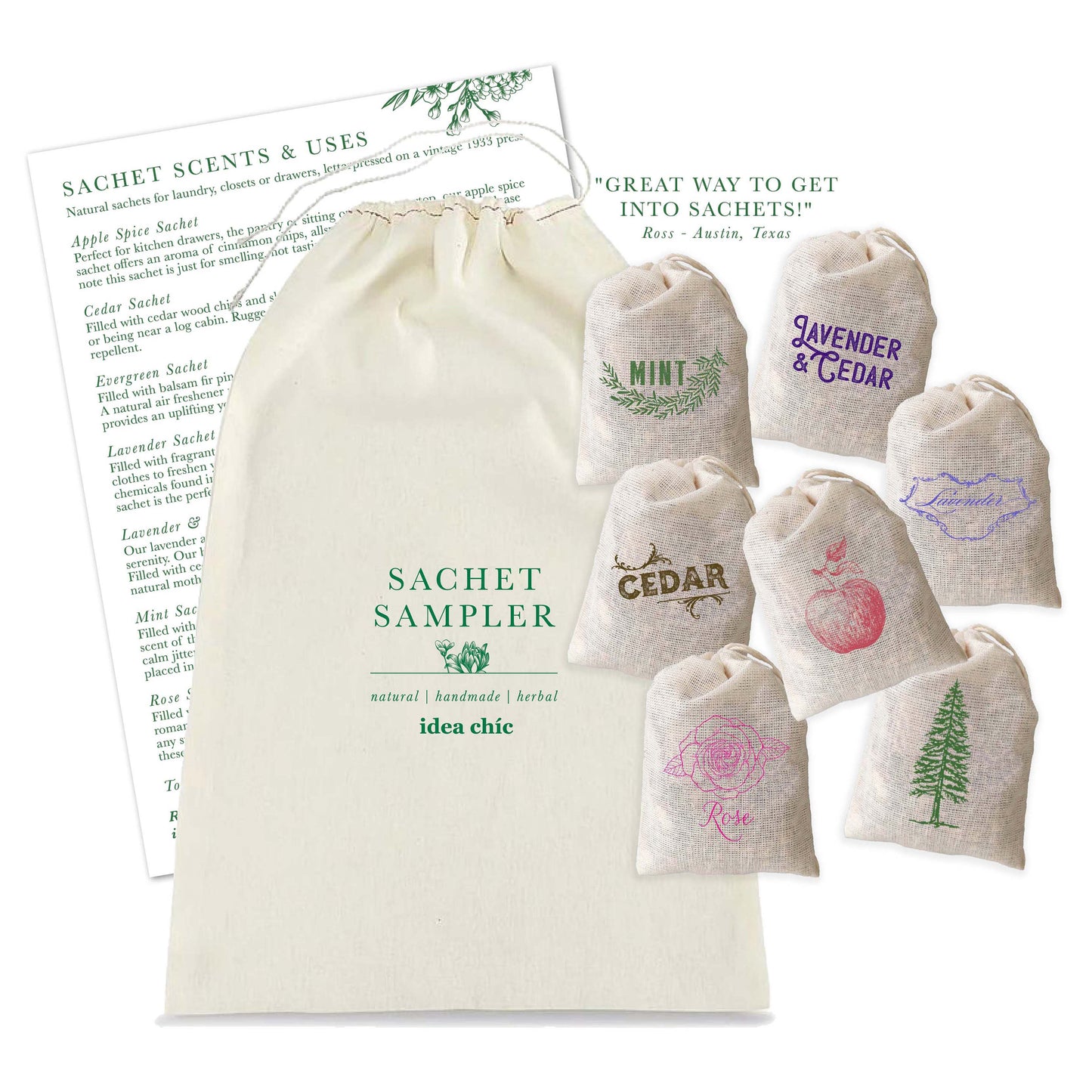 Échantillonneur de sachets - Paquet de 7 pour la maison ou un cadeau