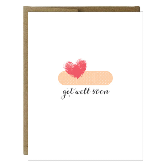 Get Well Soon Band Aid with Heart Thumb Print Greeting Card - Idea Chíc