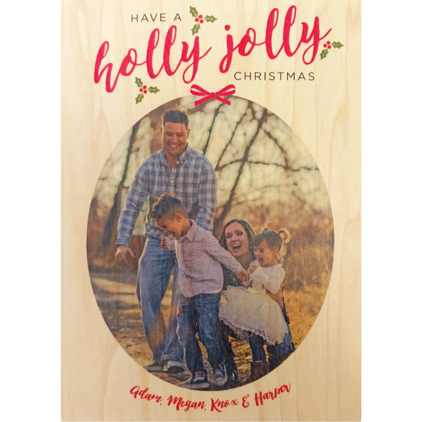 Holly Jolly Photo Card on Real Wood Veneer - Idea Chíc