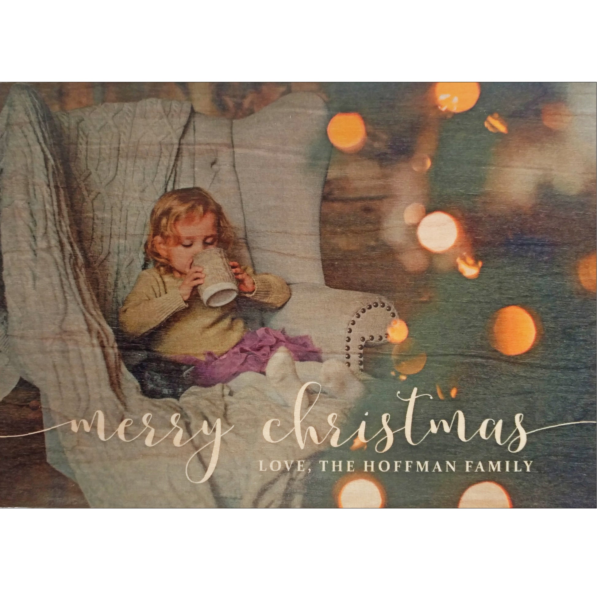 Modern Family Photo Card on Real Wood Veneer - Idea Chíc