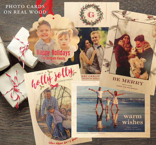 Be Merry! Photo Card on Real Wood Veneer - Idea Chíc