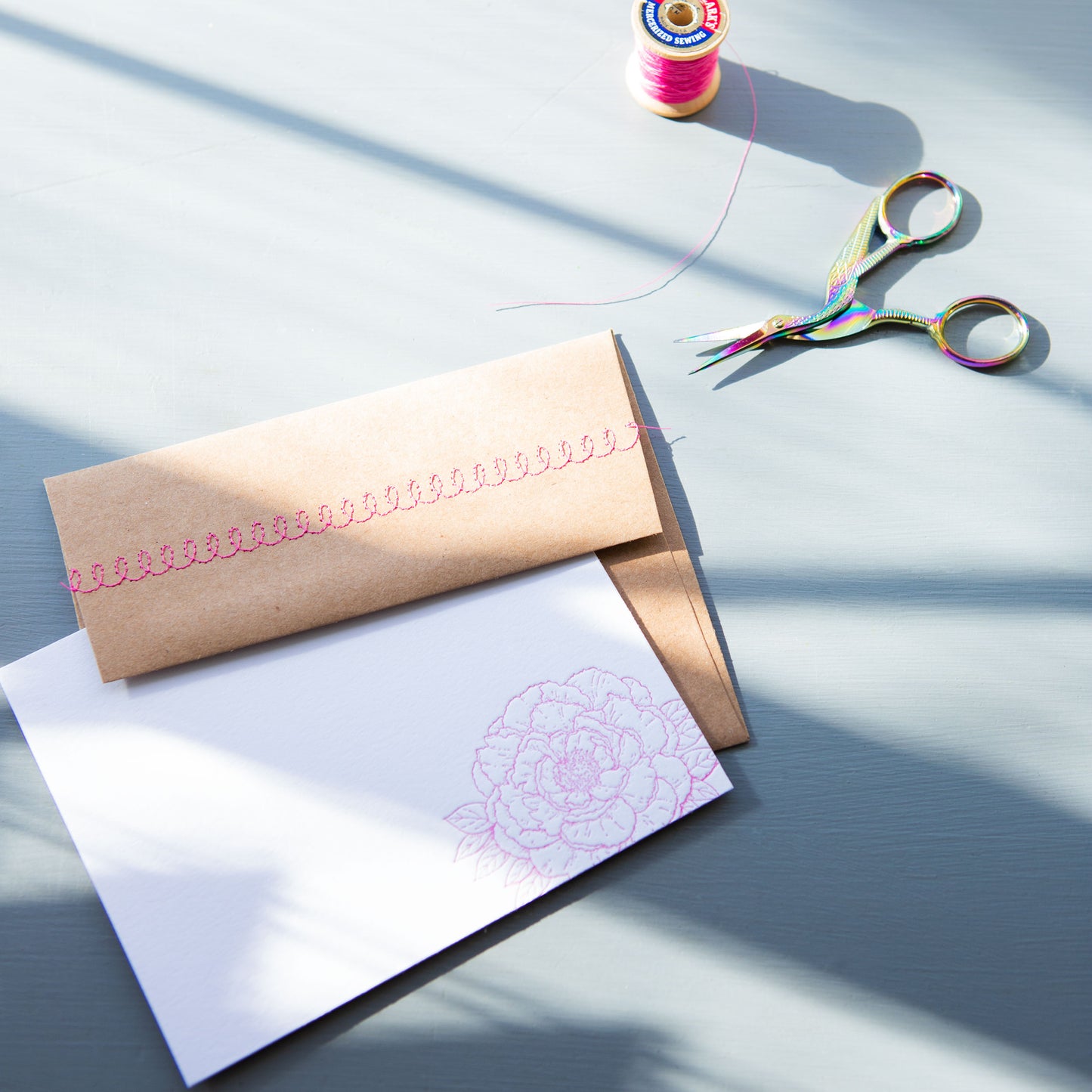 Peony Letterpress card with Sewn Envelope - Idea Chíc