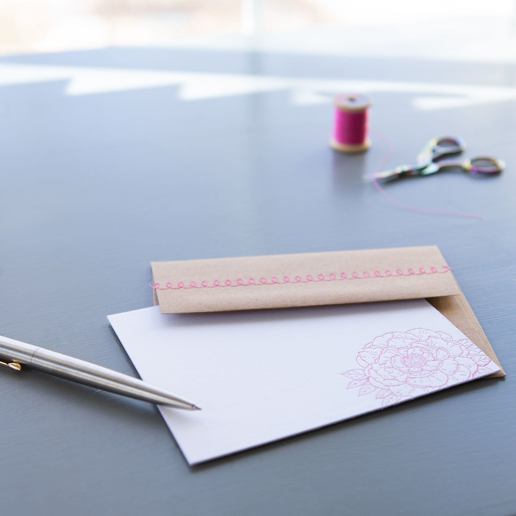 Peony Letterpress card with Sewn Envelope - Idea Chíc