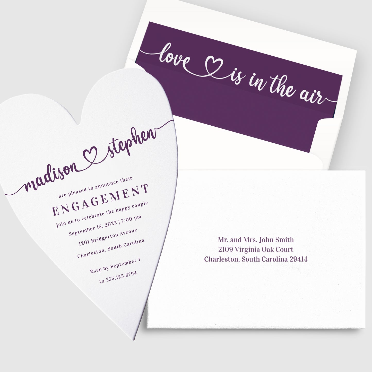 Invitation à une fête de fiançailles en forme de coeur