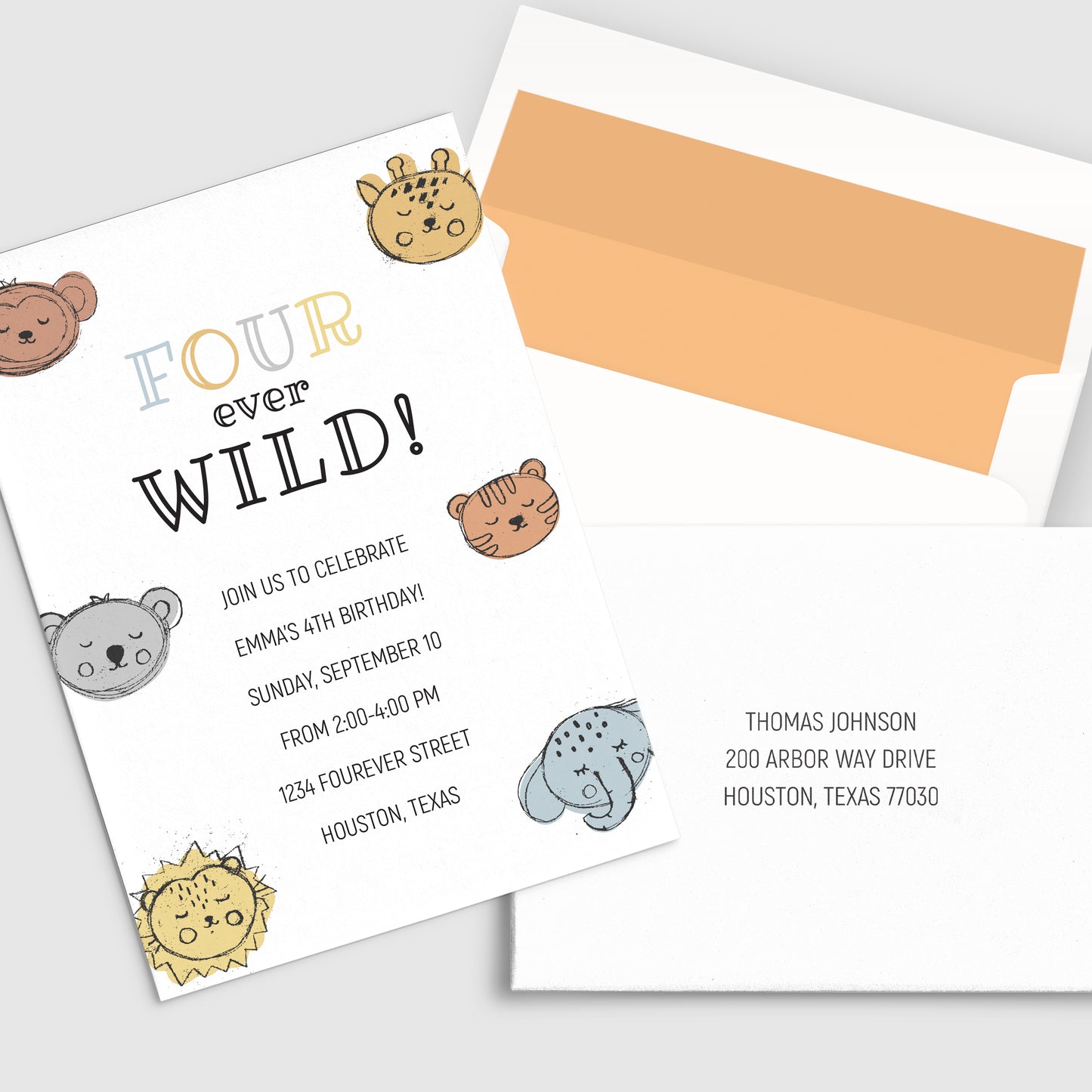 Fourever Wild 4th Birthday Invitation