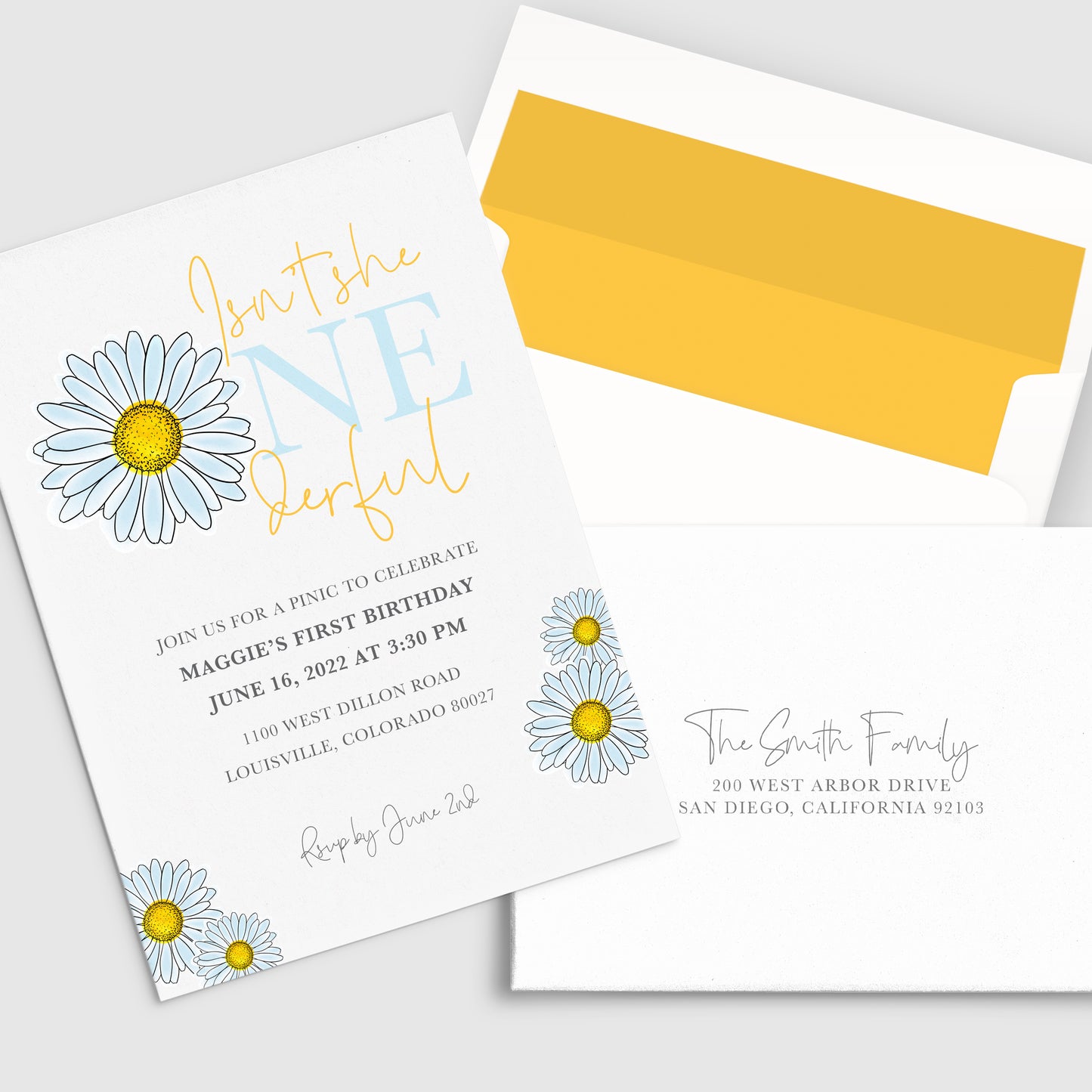 ONEderful Daisies Birthday Party Invitation