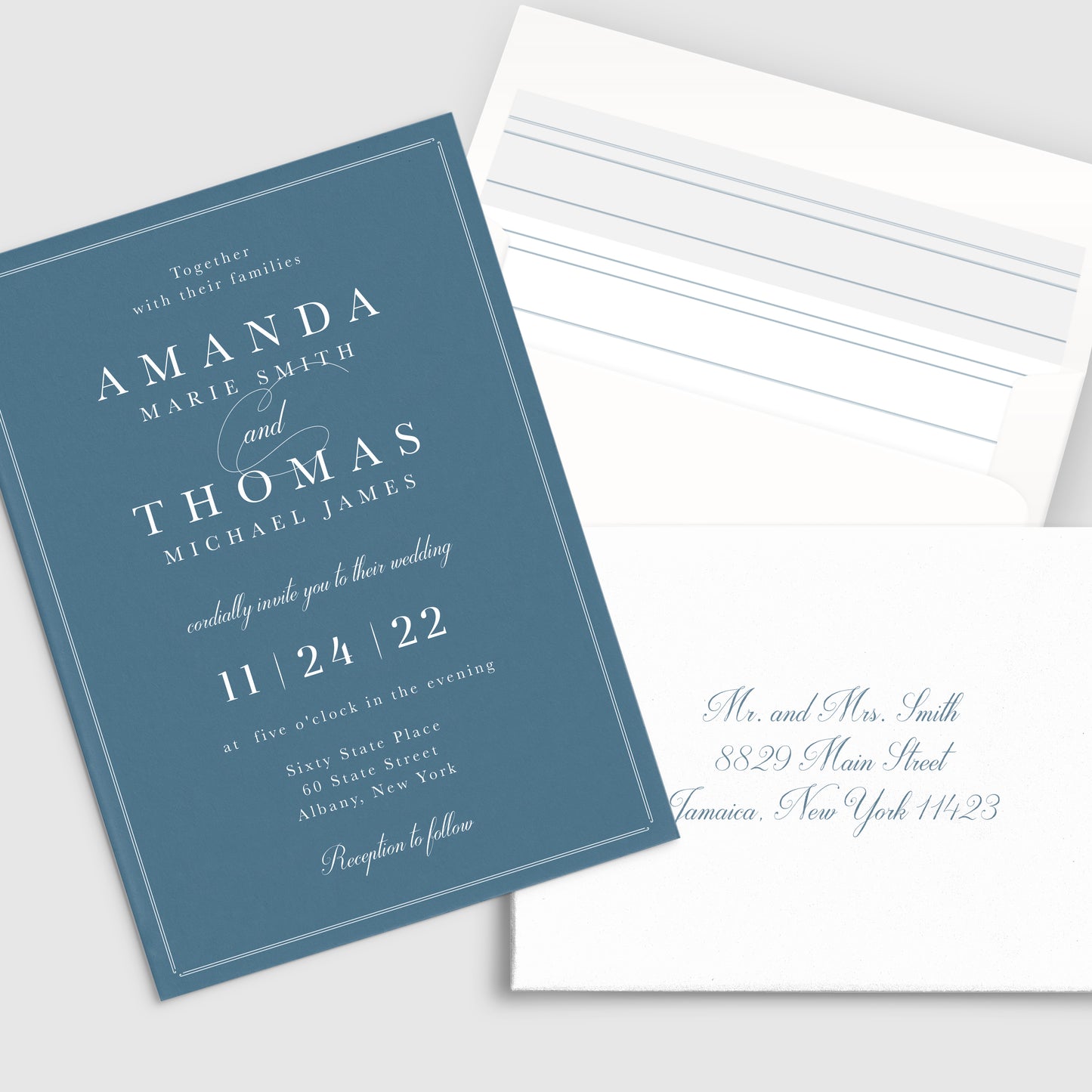 Faire-part de mariage bleu formel
