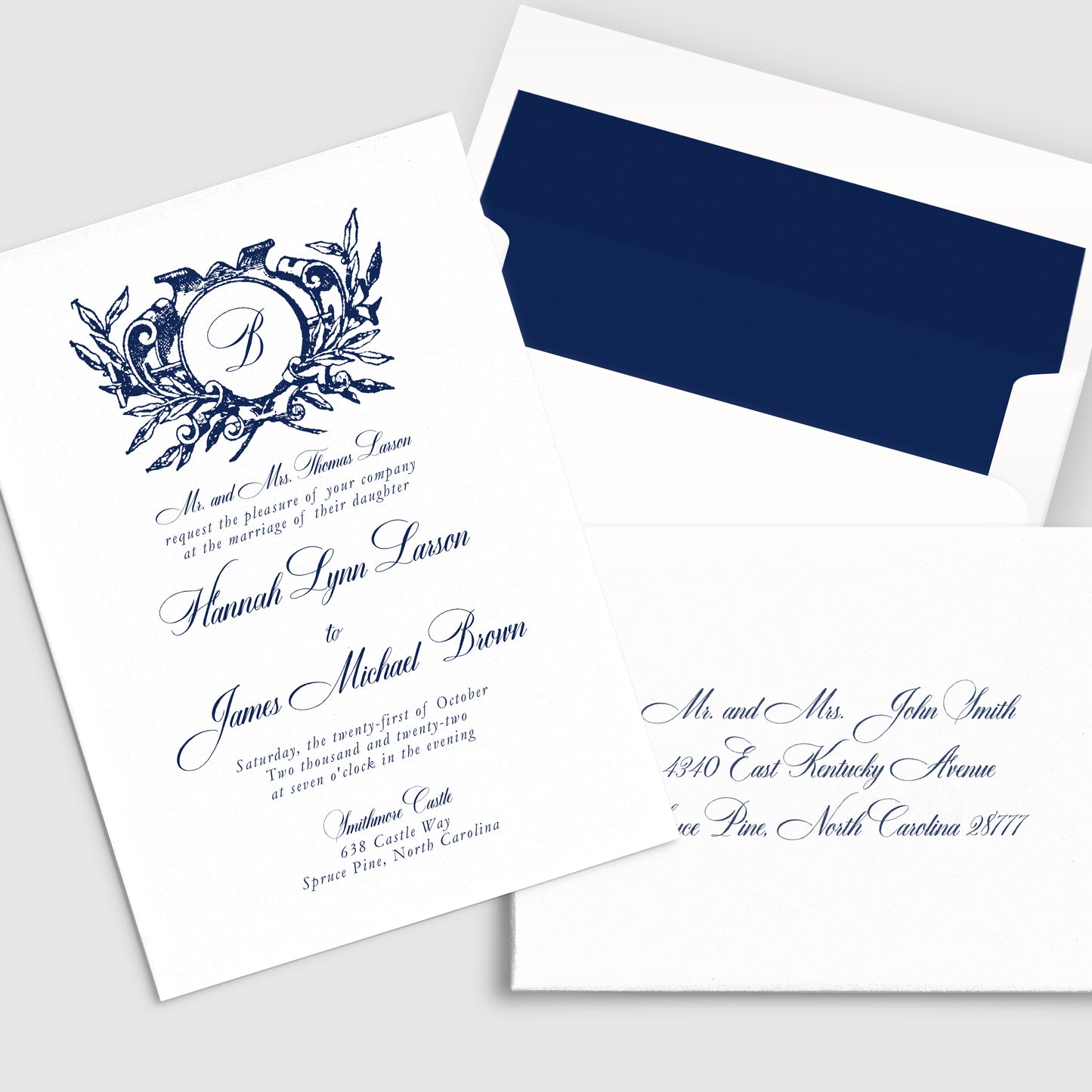 Faire-part de mariage avec écusson vintage