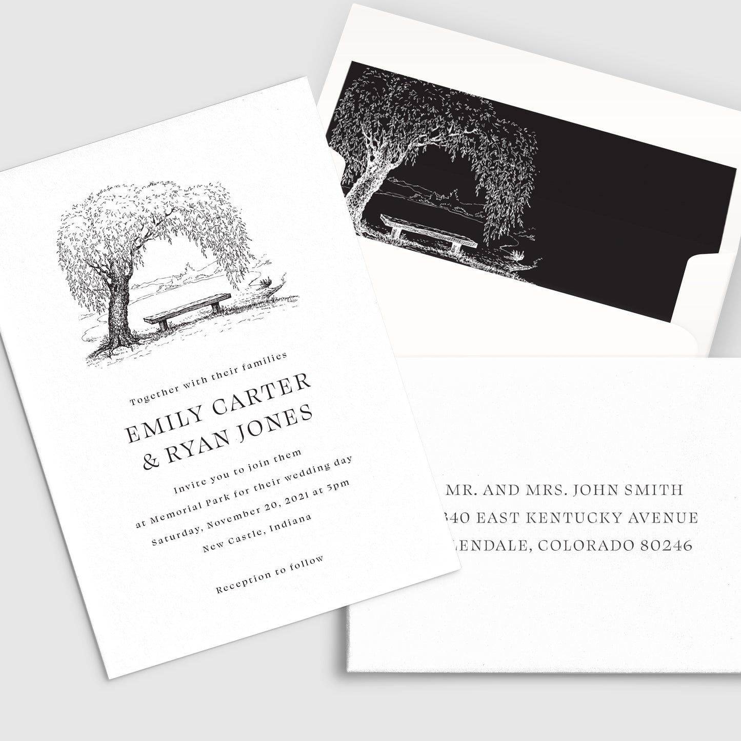 Invitación de boda de árbol caprichoso