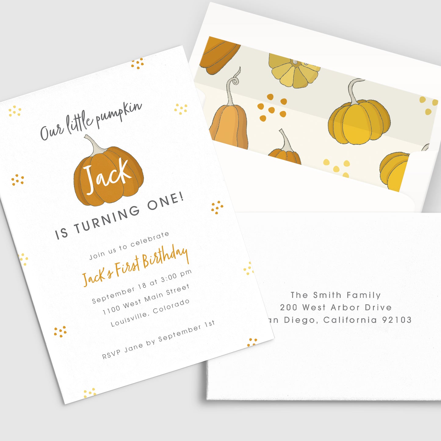Notre petite invitation à la fête d'anniversaire de citrouille